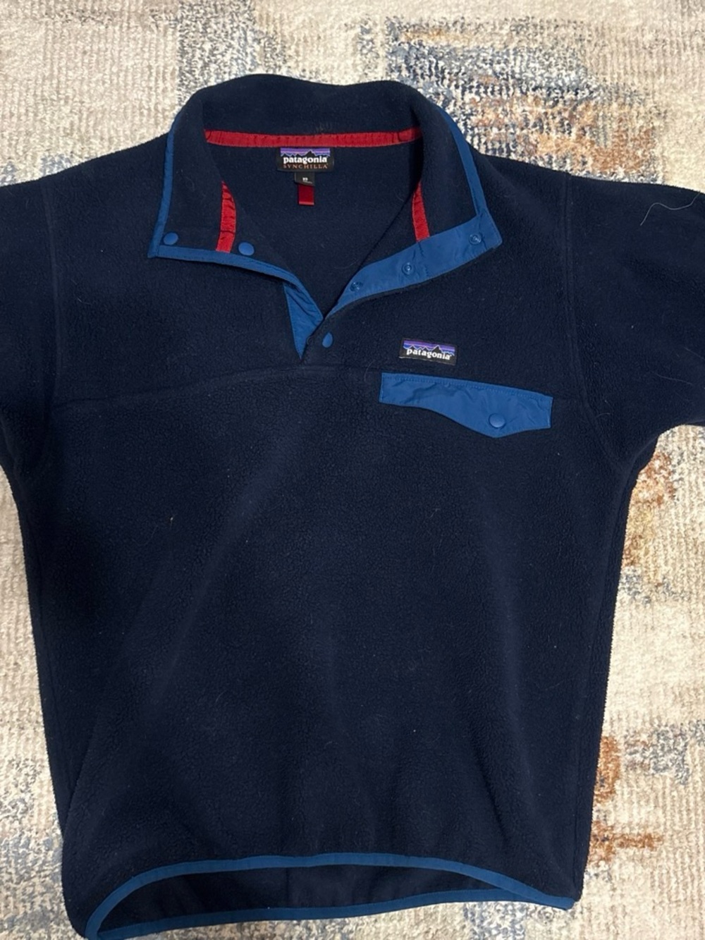 Patagonia Navy Blue Snap-T Fleece Pullover with Royal Trim